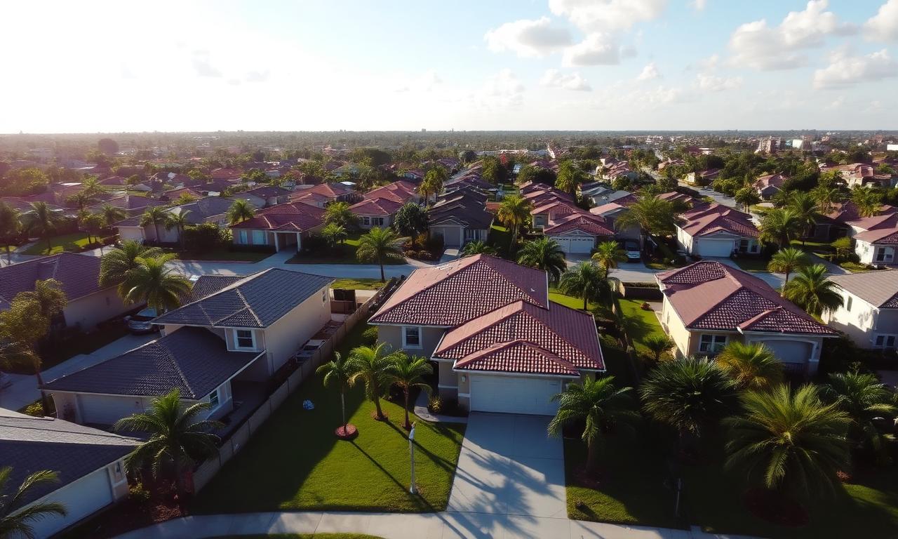 Aerial view of Hialeah Gardens, Florida suburban neighborhood