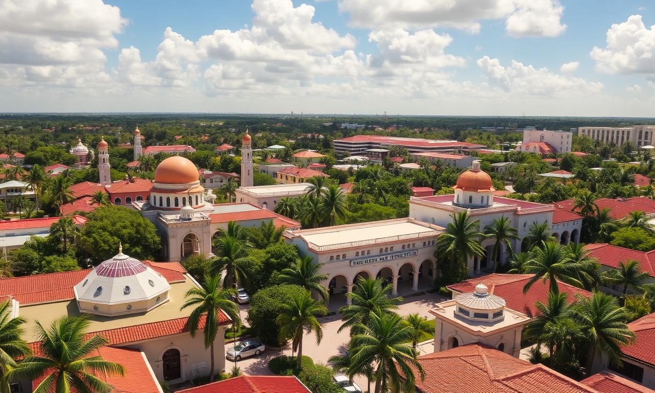 Aerial view of historic Opa-Locka, Florida with Moorish architecture